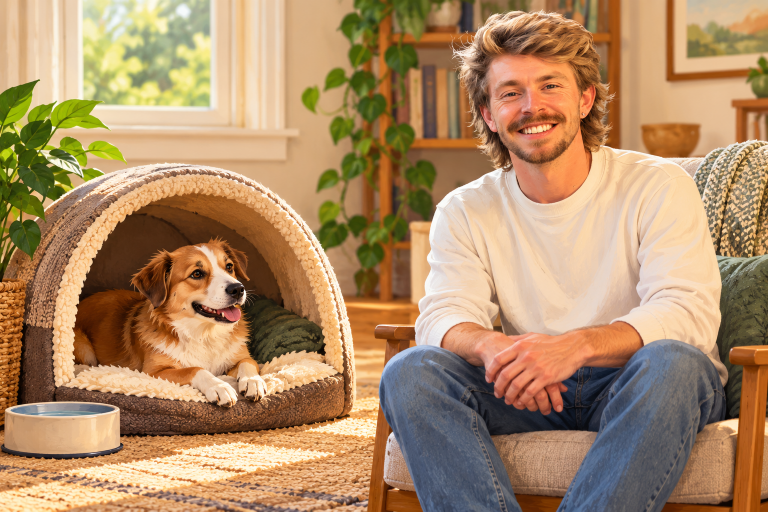 AI Gilbert gives a generic dog space to rest in its own quiet den; illustrative scene, not Sprite.